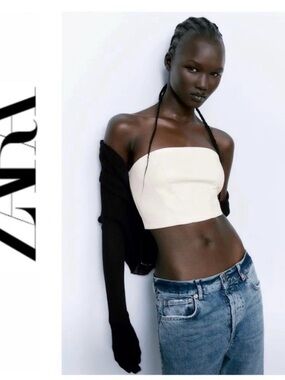 Zara Faux Leather Strapless Corset Crop Top